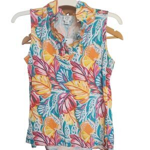 Crown And Ivy Orange and Yellow Sleeveless Blouse